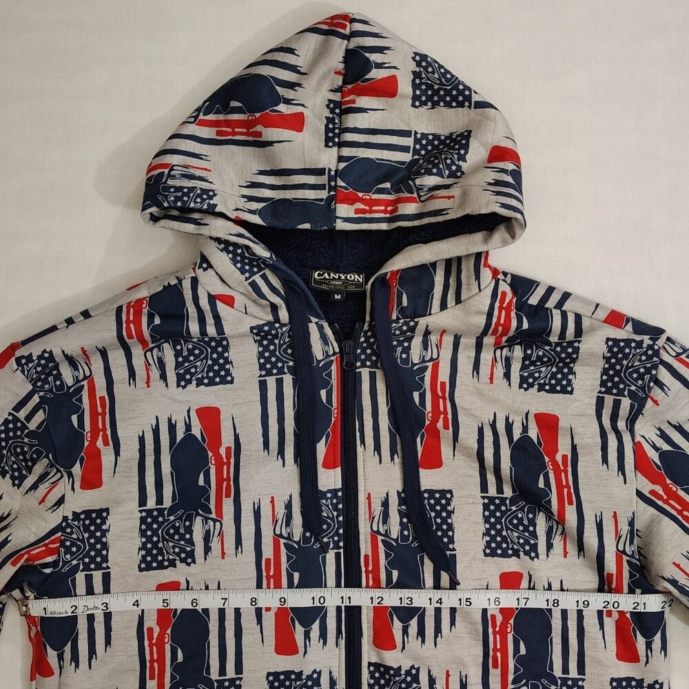 Canyon Creek Hooded Sweatshirt Sz Medium Deer Huning American Flag Sherpa Lining - Picture 9 of 16